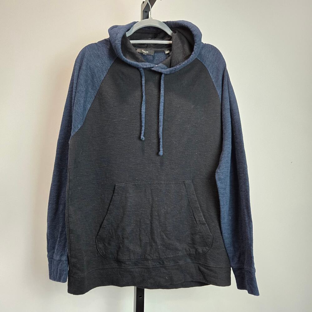 Vince Marled Knit Hooded Light Sweater Sweatshirt Cotton Blend Blue Black Large